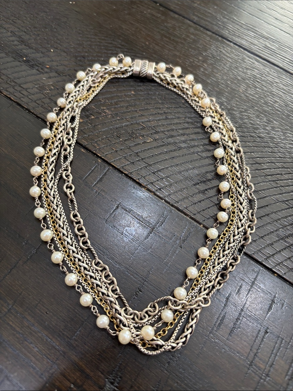 David Yurman Multi-Strand Pearl & Mixed Metal Necklace 926 750
